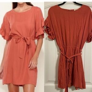 Fashion On Earth Women’s Midi Dress Medium Terracotta Bohemian Contemporary